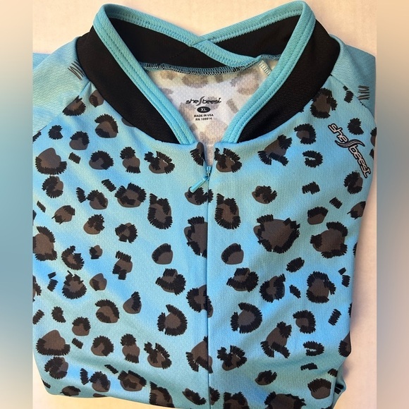 Shebeest women’s cycling jersey shirt in leopard teal print Sz-XL. Y19 - Picture 6 of 8